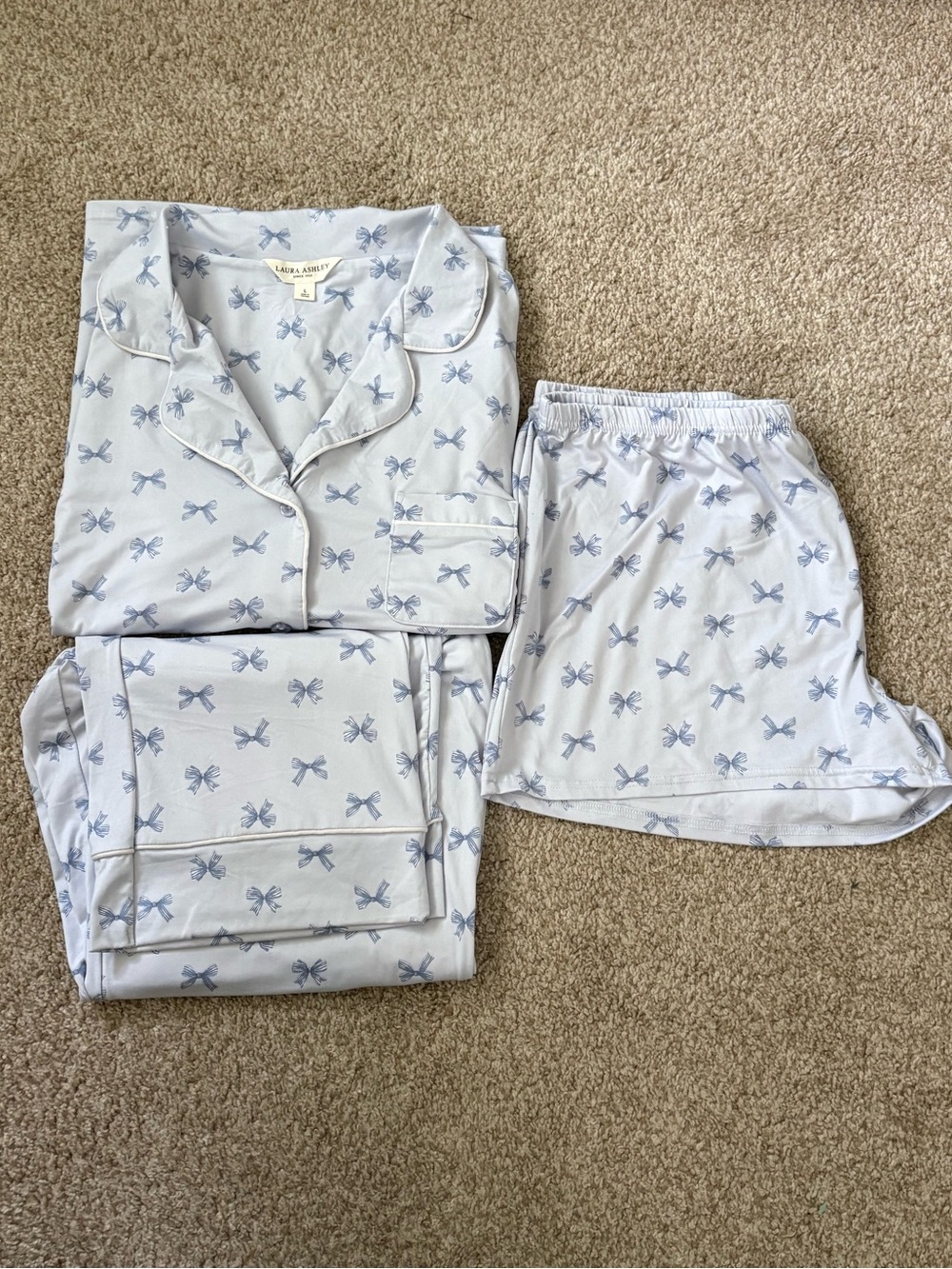 Women’s White & Light Blue Bow-Print Pajama Set of 3